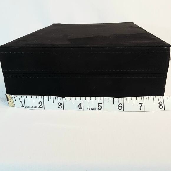 Black Velvety Fabric Lined Jewelry Box Multi Compartments Mirror Locking  Key - Picture 12 of 13